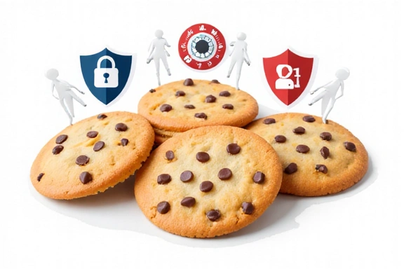 Illustration von Cookies und Datenschutzsymbolen