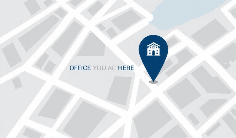 Stilisierte Karte mit einem Marker, der den Standort des Büros anzeigt.